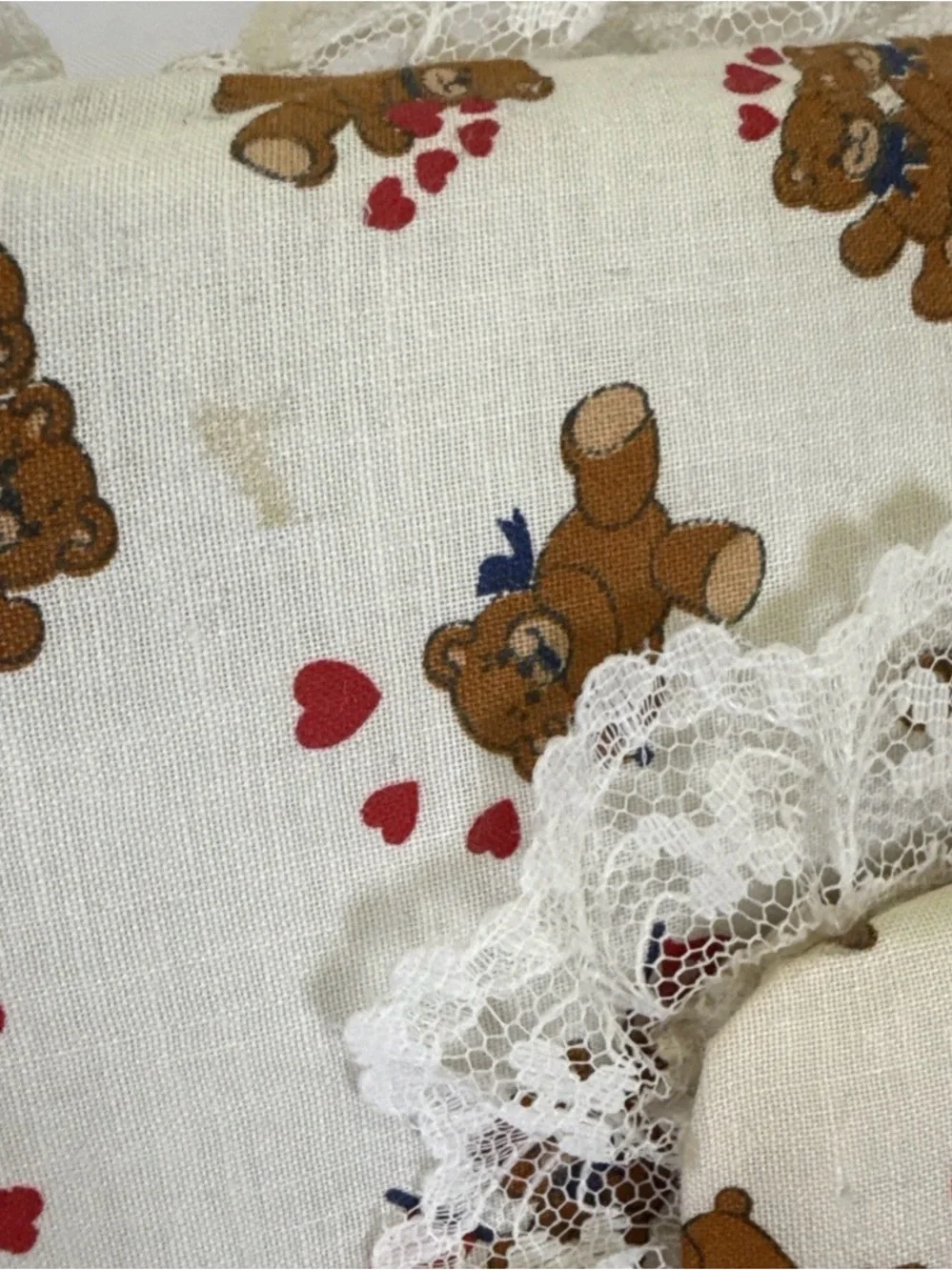 Vintage Granny Core Padded Handmade Fabric Teddy Bear Hearts Photo Album -Baby
